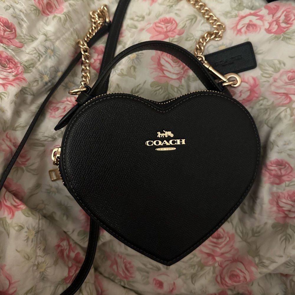 Coach sold out online Black Heart Crossbody Bag with Gold Hardware